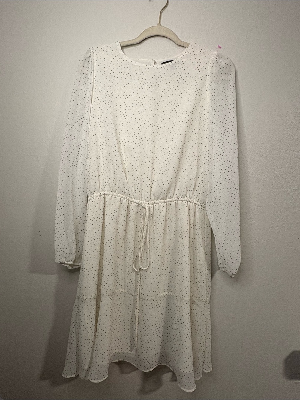 Banana Republic White Long-Sleeve Polka Dot Drawstring Dress